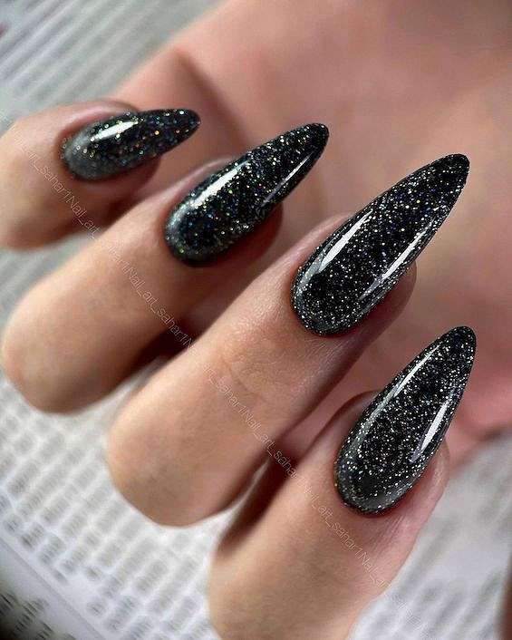 25 Gorgeous Black Nail Designs with Rhinestones Only for you : Check them  out! 2021 | Silver nails, Prom nails silver, Black acrylic nails